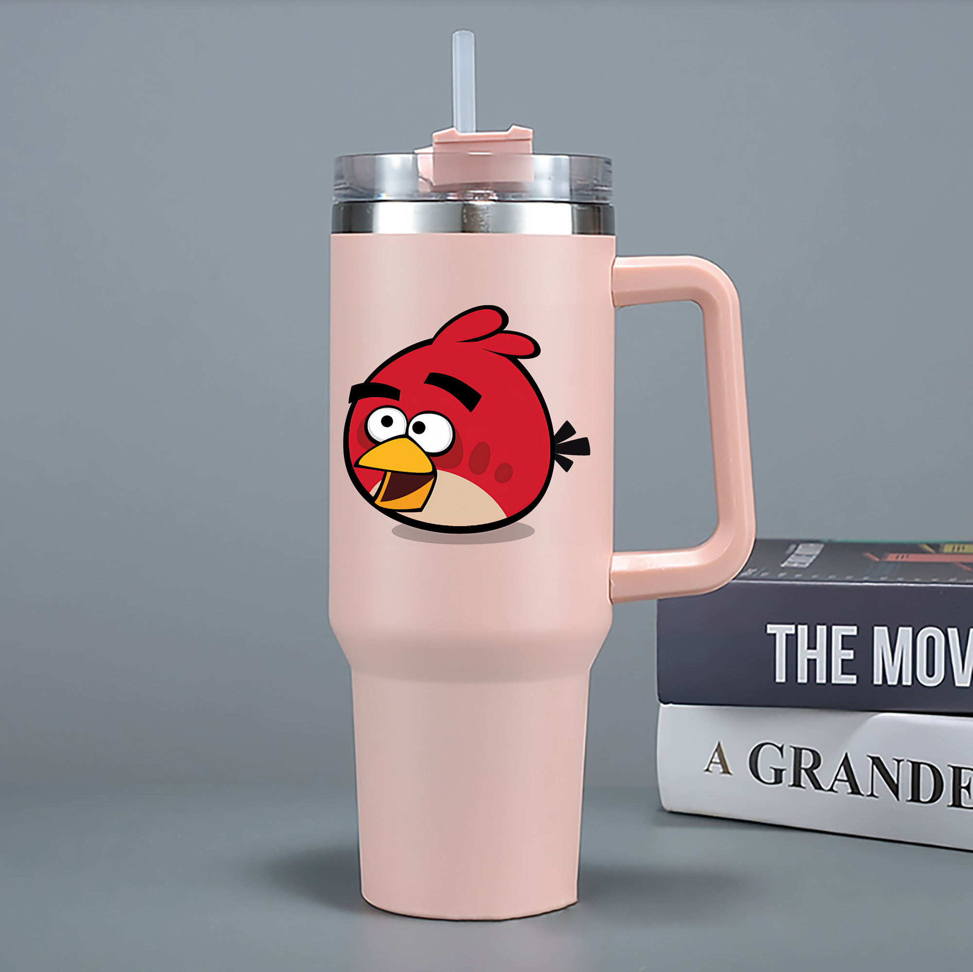 （画像用） Angry Birds アングリーバード 1200mL車用タンブラー - クリスタルステッカー（プラスチックストロー付き）
